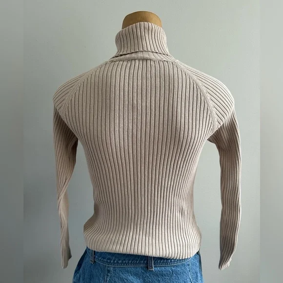 Cream Ribbed Turtleneck Sweater - Picture 3 of 7